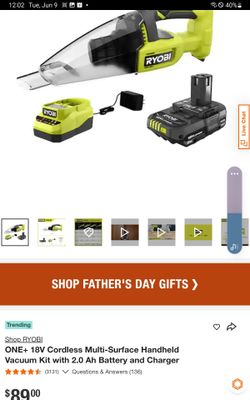 Ryobi 18v cordless vacuum with included battery and charger