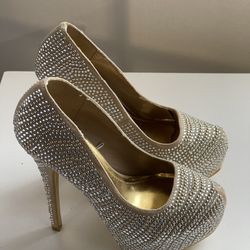 Beige Heels With Rhinestones