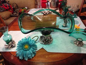 Italian Glass bowl n candle holders