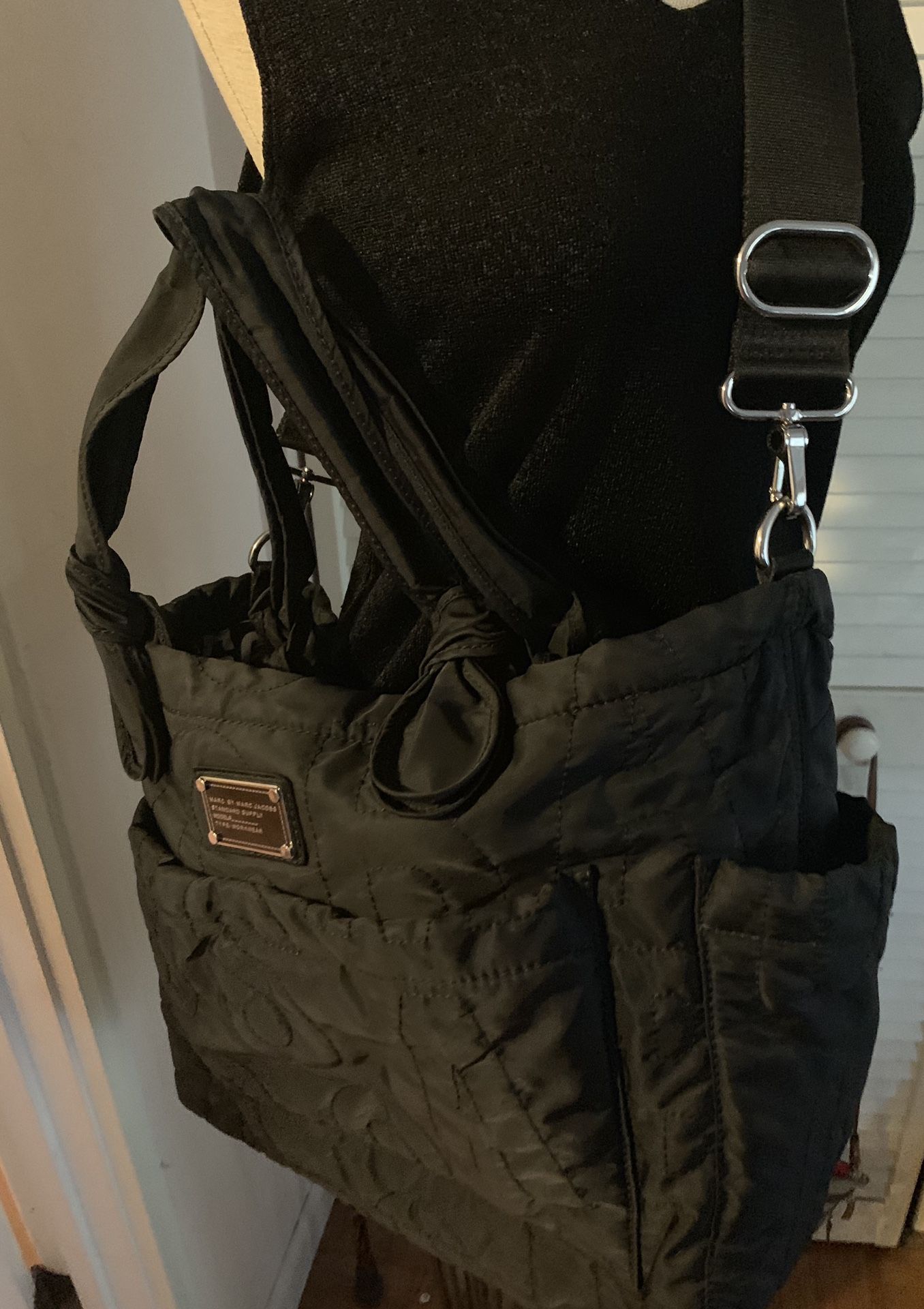 Marc Jacobs black quilted diaper bag tote