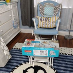 White Nursery Rocking Chair with Footrest 