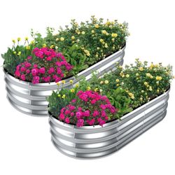 Raised Planter, 2-Piece Silver Metal Galvanized Oval Box for Plants Vegetables (46 in. L x 23.6 in. W x 11.8 in. H), NEW