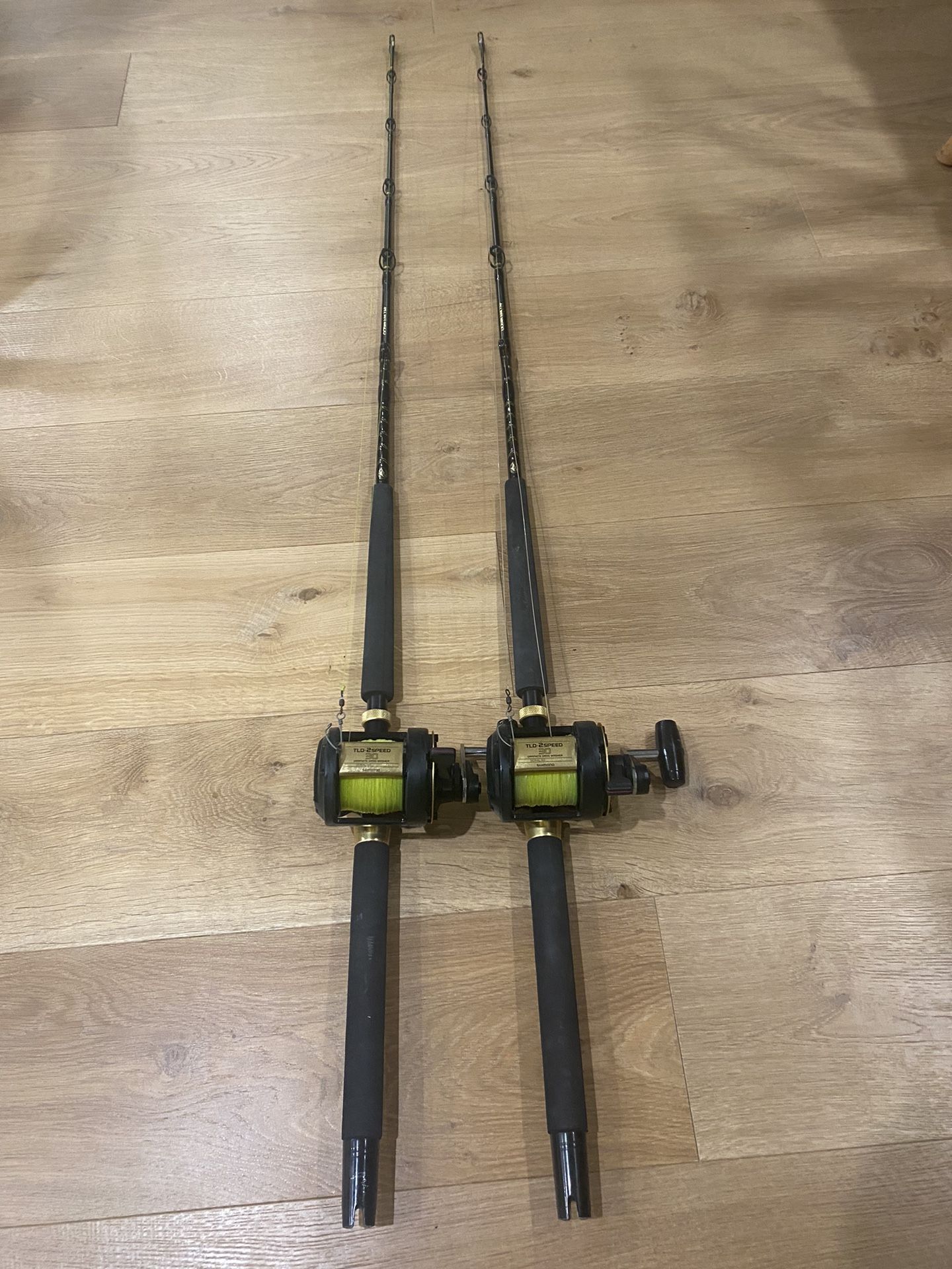 Pair Of Shimano Tld 30 Two Speed, Fishing Rod And Reel Combo