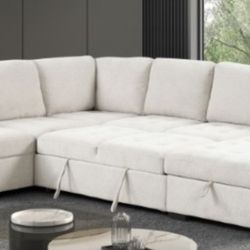 Brand New Beige Sectional Sofa Storage Sleeper
