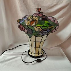 Vintage Tiffany Style Rose Stained Glass Table Lamp