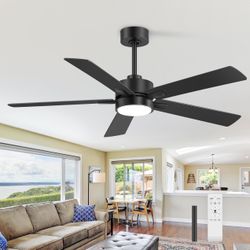 52” Black Ceiling Fan w/ LED Light & Remote – Modern 5 Blade Indoor Fan