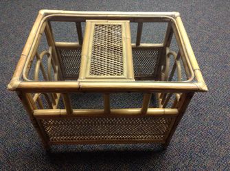 Rattan Cane & Glass End Table