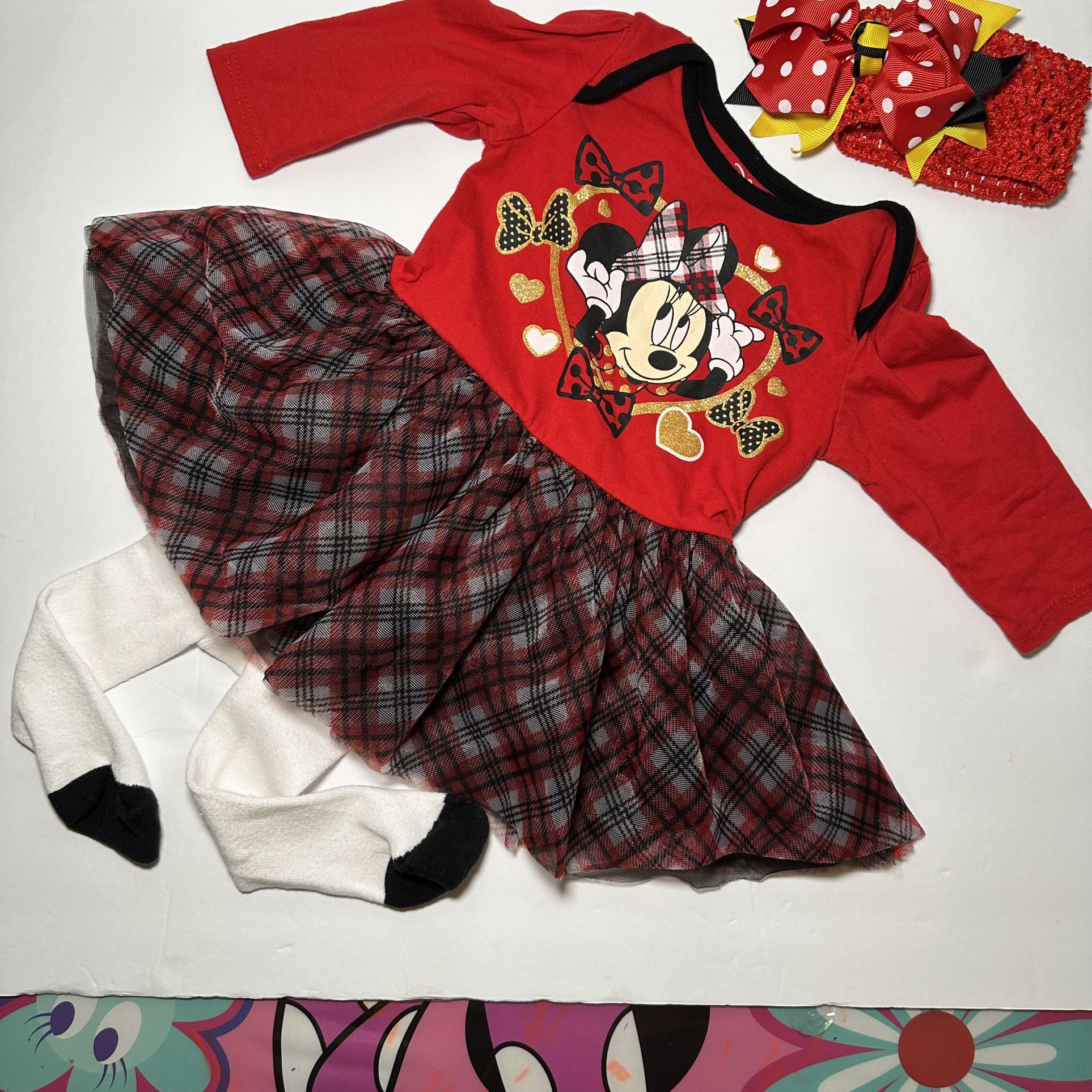 6-9 M Minnie Mouse Baby Girls' Tulle Dress and Tights Outfit
