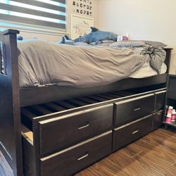 Espresso Full Size bed With Twin Trundle And storage