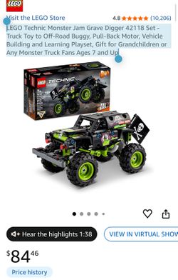 LEGO Technic Monster Jam Grave Digger 42118 Set - Truck Toy to Off-Road Buggy, Pull-Back Motor, Vehicle Building and Learning Playset, Gift for Grandc