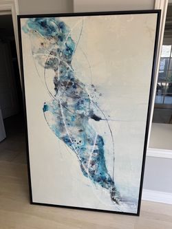 Large Abstract Canvas Painting in Black Frame