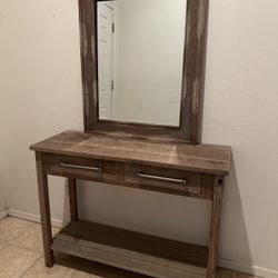 Rustic Wood Stand w/Mirror
