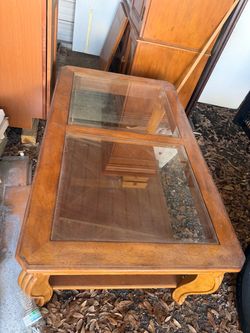 Wood Coffee Table with Glass Inserts