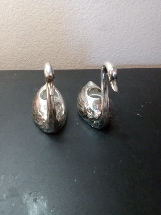 EXQUISITE VTG Godinger Silver plated 4" Swan Candle Holders