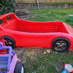 Red race car bed frame