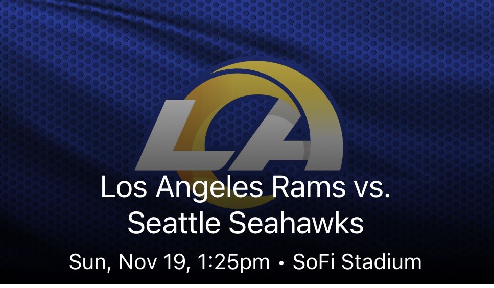 2 Tickets For Rams vs Seahawks Game, Nov. 19