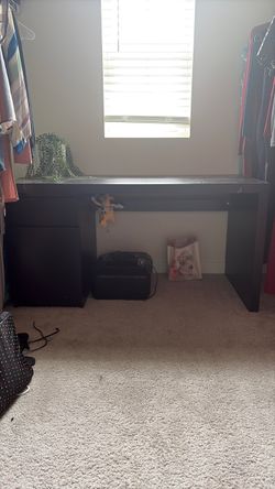 Black Wood Desk with Drawers