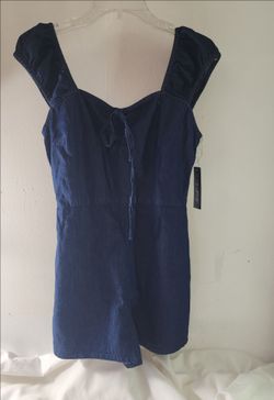 Denim Blue Romper with Tie Front