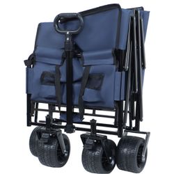 3-in-1 Folding Wagon Cart with Bench Seat & Storage, patent protection- Includes 1 ice pack, 500lbs Heavy-Duty, 180L Capacity All-Terrain Wheels for C
