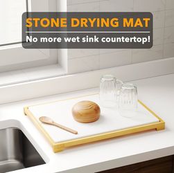 SpaceAid Bamboo Rack Dish Pad, Instant Dry Diatomaceous Earth Mat for Kitchen Counter, Stone Dish Fast Drying Mat Board (15.8 x 11.8 inch, White)