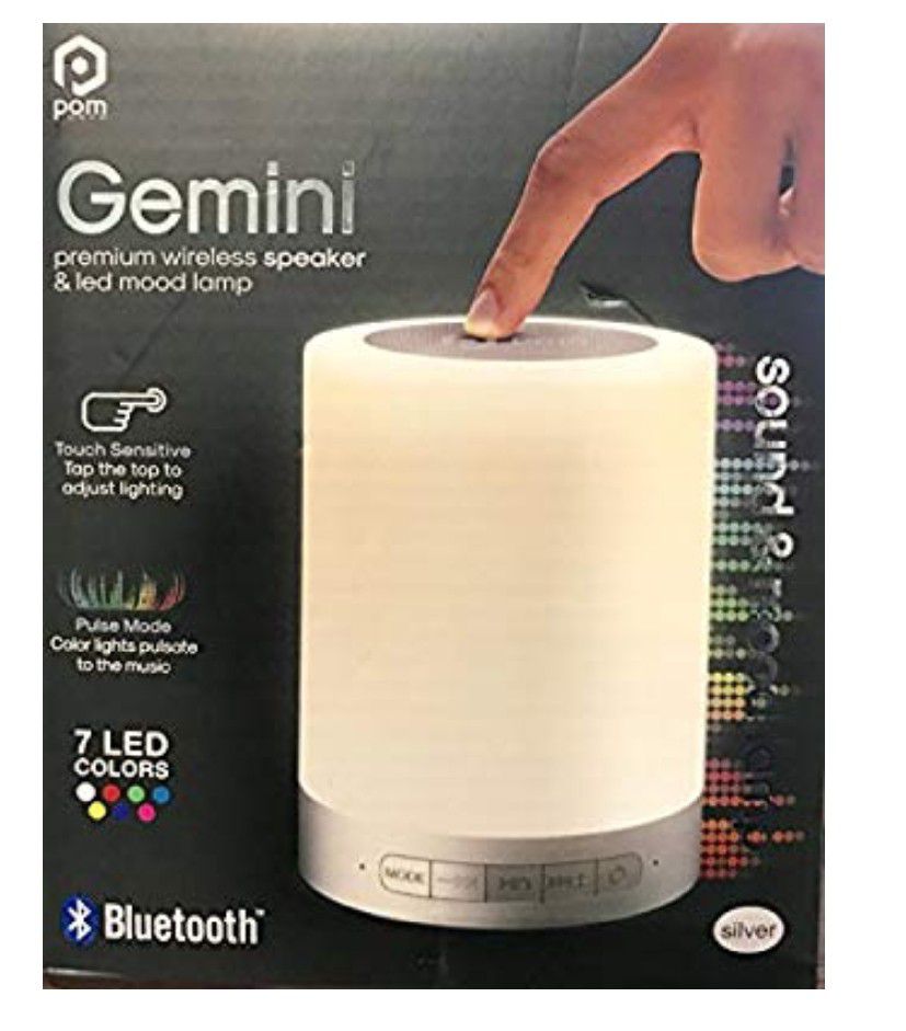 Pom Gear Indoor Outdoor Bluetooth - Gemini Premium Wireless Speaker & LED Mood Lamp