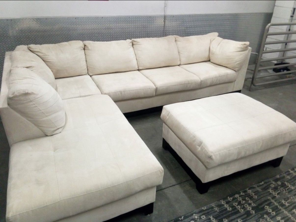 Huge Macy’s Beige Microfiber Sectional Sofa with Left Chaise & Ottoman