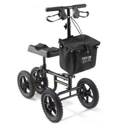 76} Folding Knee Scooter, Carbon Steel Steerable Knee Walker with Height-Adjustable Handlebar & Knee Pad, 12" All-Terrain Wheel, Dual Brakes, Leg Reco