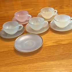 Vintage Iridescent Tea Cups And Saucers