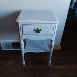 Vintage Wooden Blue/ Gray Color Nightstand With Drawer 