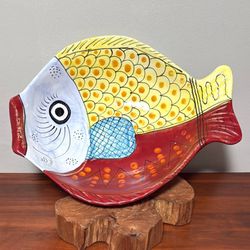 Vintage Italian Art Pottery Ceramic Whimsical Fish Serving Platter Plate Bowl By Vietri