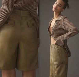 NWT Anthropologie x Avec Les Filles Olive Utility Side-Slant Pockets Shorts L