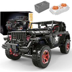 RC Off-Road SUV Wrangler Black Warrior Building Kits, 1/8 Scale Pickup Truck Car with Remote Control Lights, Challenge Building Blocks Gift for Techni