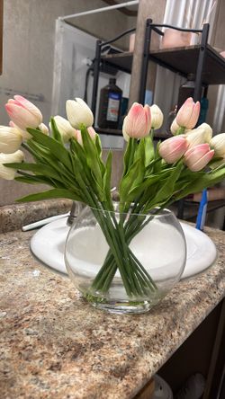 faux tulips in vase