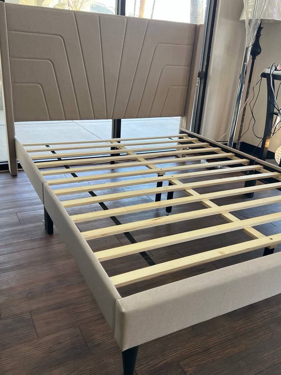 Beige Q Size Bed Frame