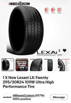 1 X New Lexani LX-Twenty 295/30R24 109W Ultra High Performance Tire