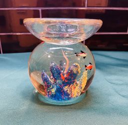 Stunning Glass Art Ocean Scene With Fish/coral Reef