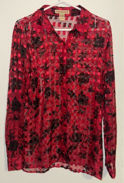 Red and Black Sheer Blouse Long Sleeve