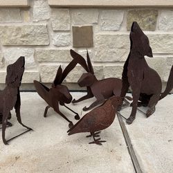 Collection of Rusted Metal Garden Art Sculptures