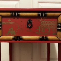 Red Chinese Side Table with Drawer Cabinet Oriental Art Carpentry Eastern Furniture 