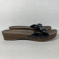 Dr Scholls Size 7 Womens Slides Black Brown Faux Wood Leather Comfort Sandals