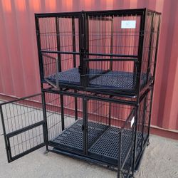 New! 37” Heavy Duty 2-Tier Dog Cage Crate With Removable Divider; Foldable & Stackable Up To 3 Tiers !