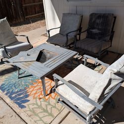 Outdoor Patio Set with Built-In Fire Pit / BBQ Table – $50 (or best offer)