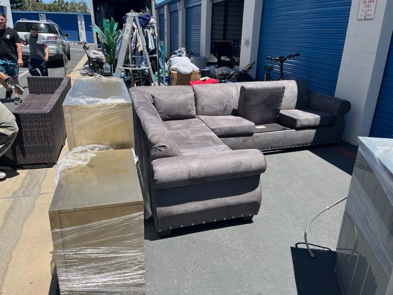 Custom Suide Dark Grey Sectional Sleeper Sofa