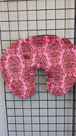 Pink and brown damask boppy cover