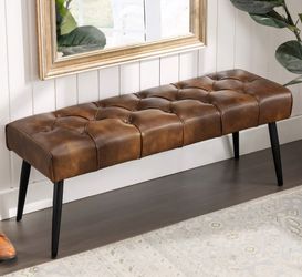  Ottoman Bench
 Tufted Upholstered Faux Leather Bedroom Bench,brown