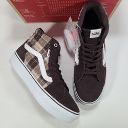 Vans Filmore Hi Platform Plaid Mix Brown White Sneakers Women Size 10