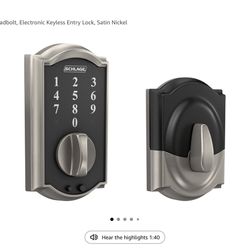 Schlage BE375 CAM 619 Touch Camelot Deadbolt, Electronic Keyless Entry Lock, Satin Nickel.