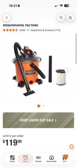 Ridgid 16 gallon vacuum