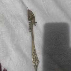 Antique Brass Letter Opener With Comb: Floral 