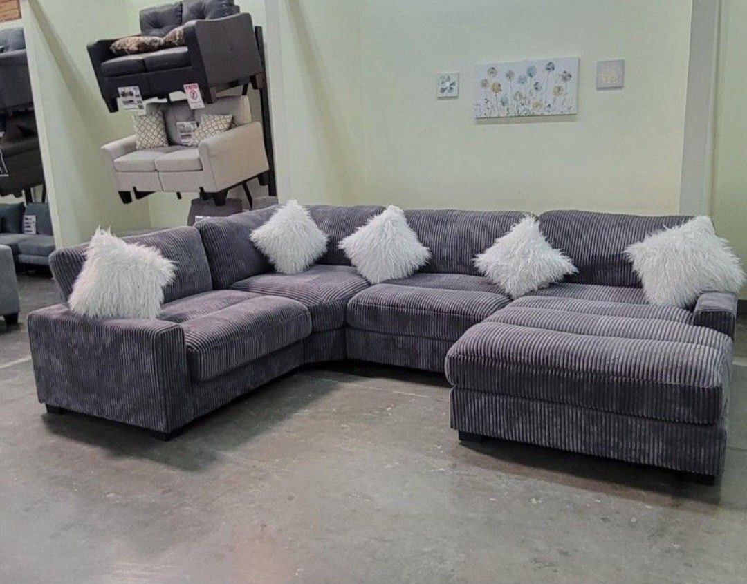 ✅️✅️4 pc grey wide welt cordury fabric upholstered modular sectional✅️